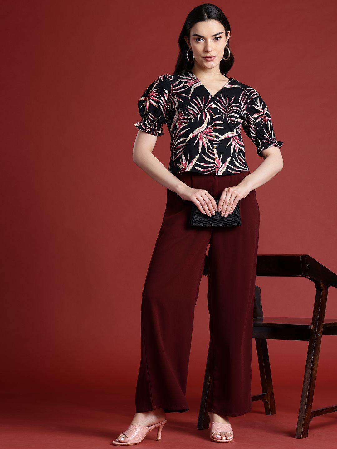 all about you Print Puff Sleeve Empire Top
