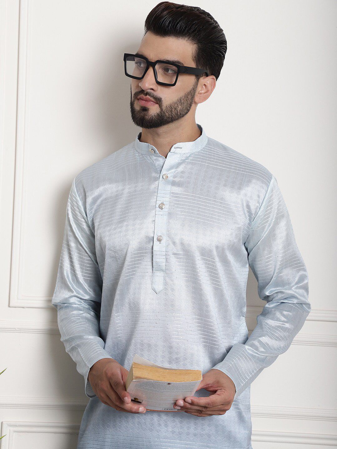 SOJANYA Rekaan Tenunan Kolar Mandarin Silk Cotton Kurta
