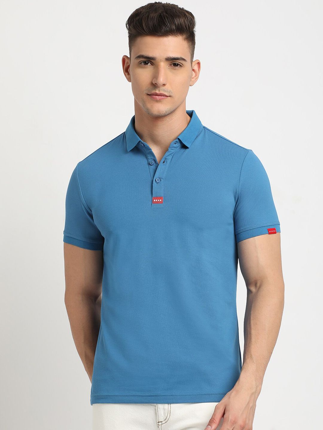 THE BEAR HOUSE Polo Collar Short Sleeves Slim Fit T-shirt