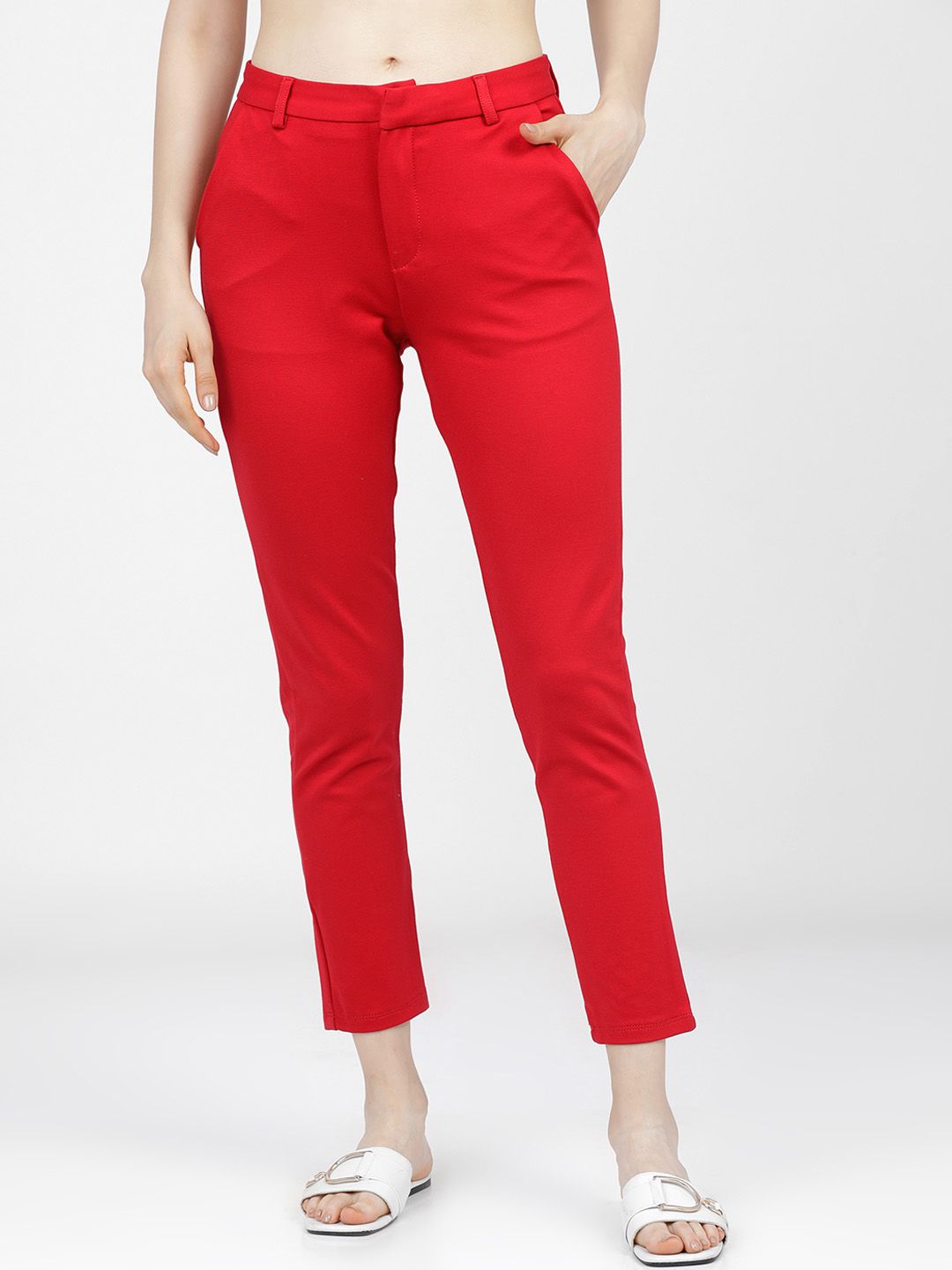 Tokyo Talkies Women Red Slim Fit Trousers