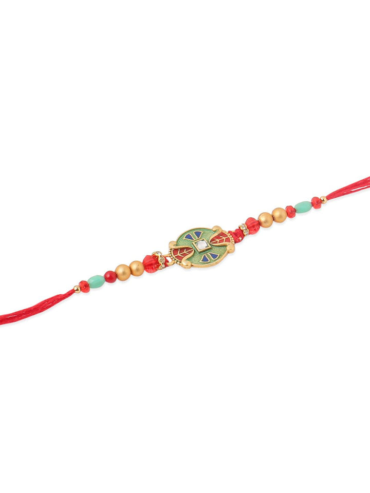 NVR Unisex Set of 2 Artificial Stones & Beads Thread Rakhi With Roli Chawal Chandan Mishri