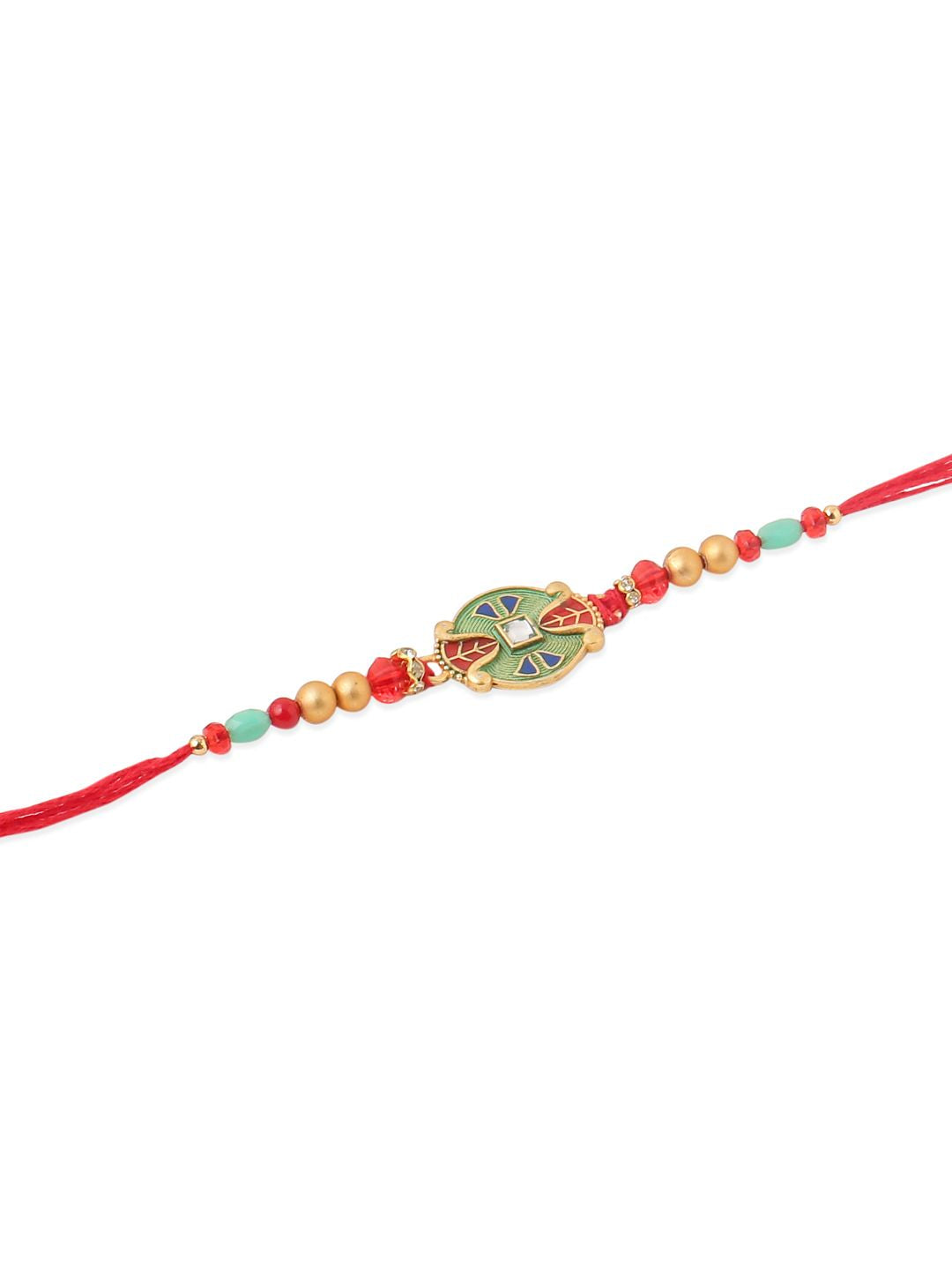 NVR Unisex Set of 2 Artificial Stones & Beads Thread Rakhi With Roli Chawal Chandan Mishri