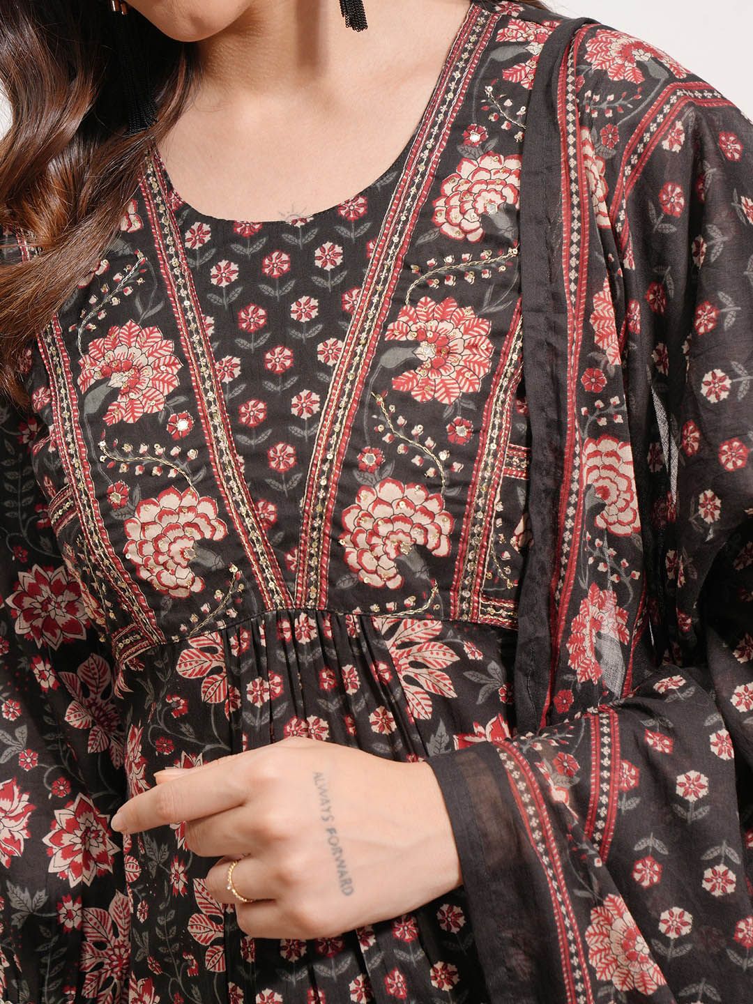 Vishudh Floral Printed Angrakha Pure Cotton Kurta with Trousers & With Dupatta
