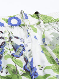 SANSKRUTIHOMES Women White & Green Printed Cotton Shorts Set with Robe