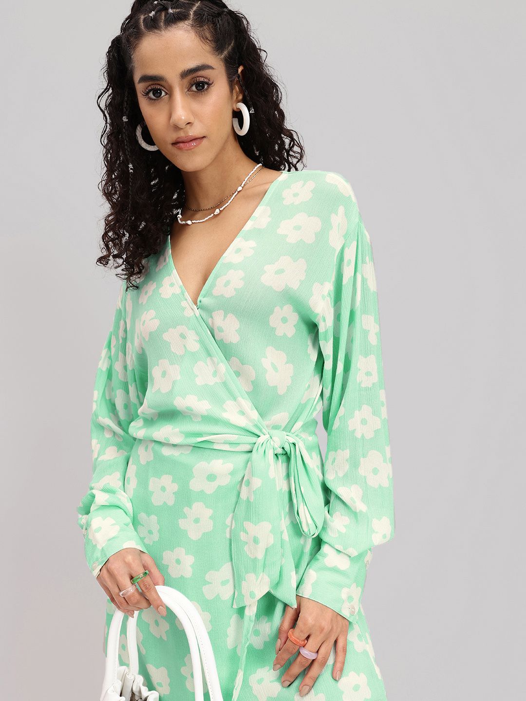DressBerry 90s Florals Wrap Twist Mini Dress
