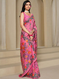 KALINI Pink Pure Cotton Woven Design Sarees