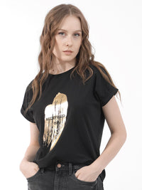 RAREISM Women Printed V-Neck Extended Sleeves Pockets T-shirt