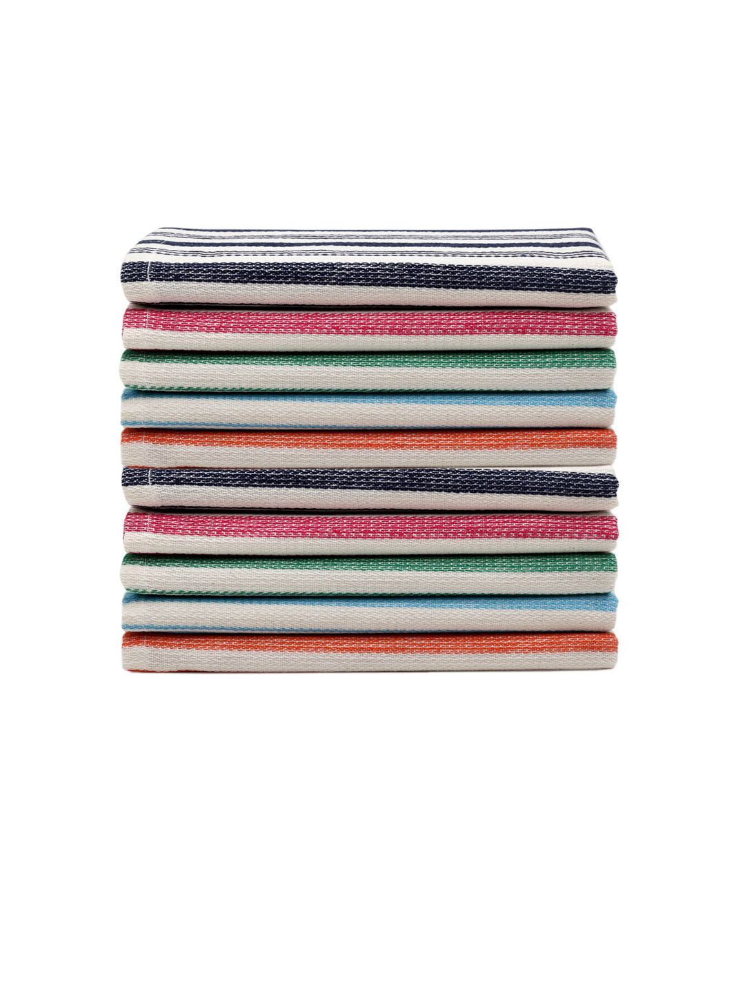 KLOTTHE Set Of 10 Striped Cotton 300 GSM Hand Towels