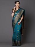 Saree mall Teal Green & Gold-Toned Ethnic Motifs Zari Silk Blend Banarasi Sarees