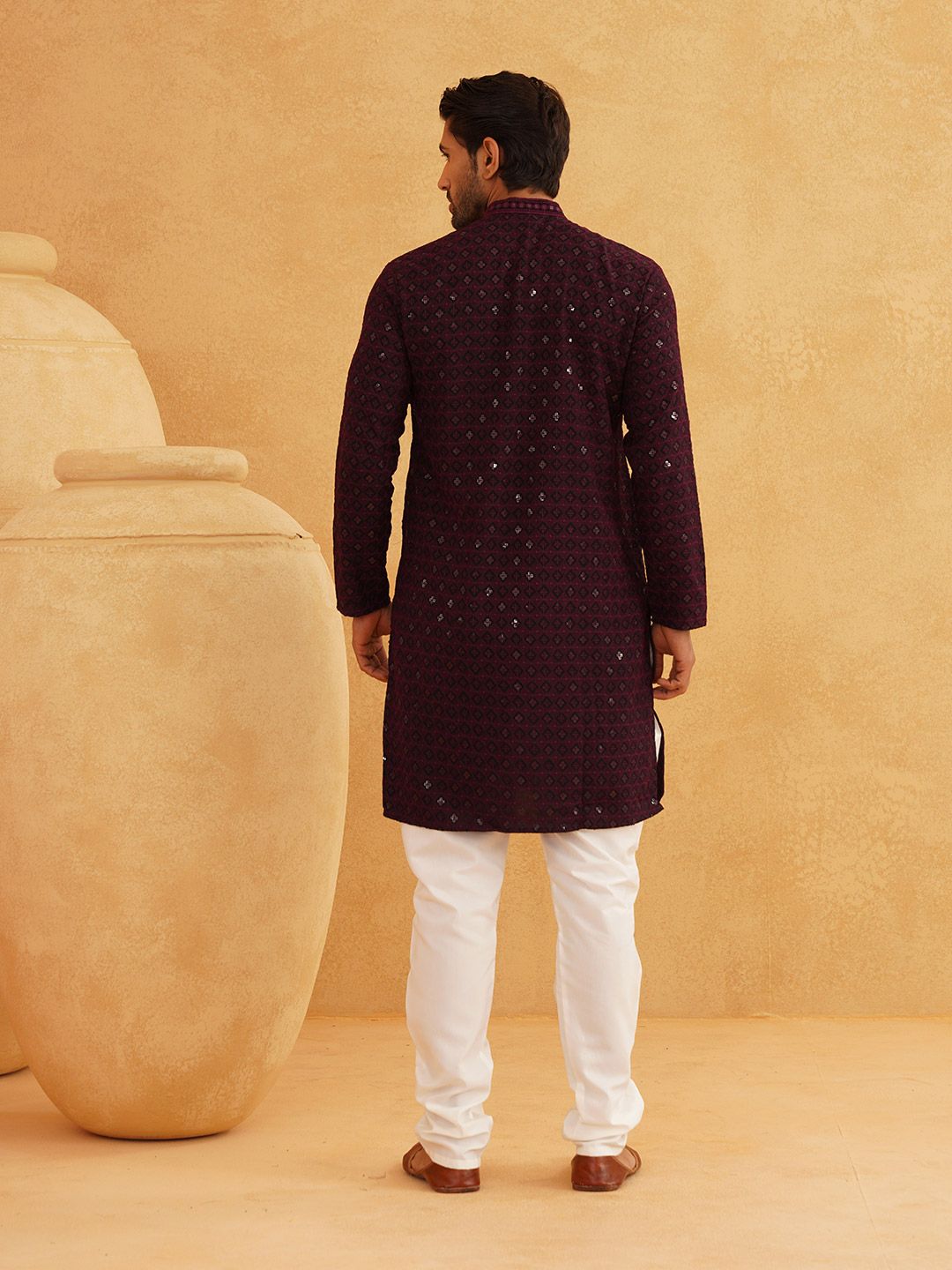 SOJANYA Embroidered Sequinned Pure Cotton Kurta with Churidar