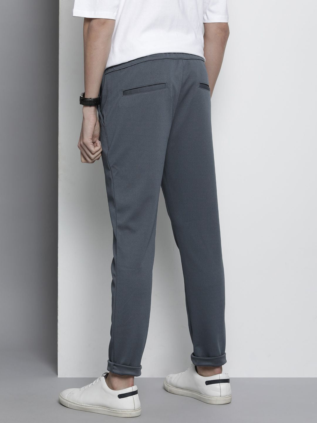 The Indian Garage Co Men Textured Slim Fit Trousers