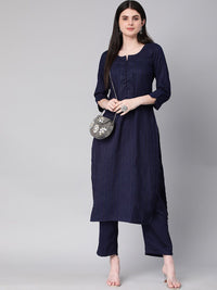 KALINI Striped Round Neck Kurta with Trousers