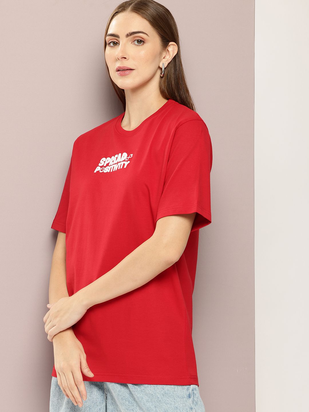 DILLINGER Women Typography Printed Embossed Oversized T-shirt