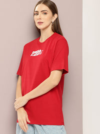 DILLINGER Women Typography Printed Embossed Oversized T-shirt