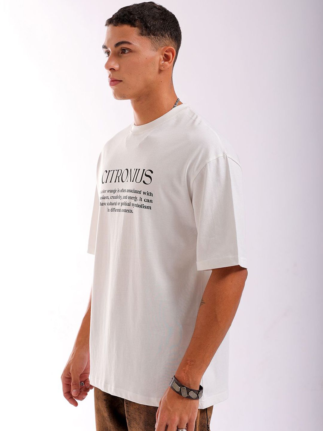 The Indian Garage Co Men Back Printed Boxy Oversized Round Neck Pure Cotton T-shirt