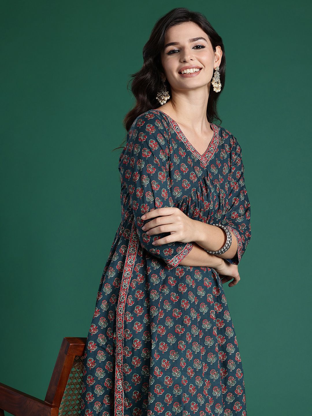 Indo Era Ethnic Motifs Printed Empire Pure Cotton Kurta with Trousers
