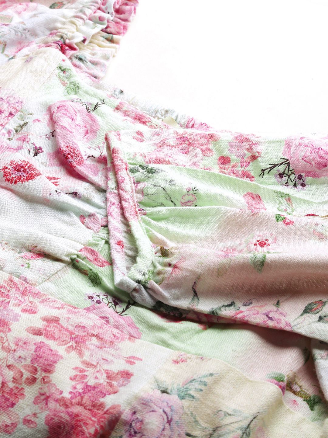 AND Square Neck Floral Print Puff Sleeve Empire Style Smocked Mini Dress