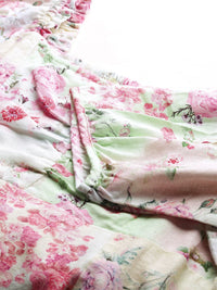 AND Square Neck Floral Print Puff Sleeve Empire Style Smocked Mini Dress