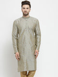 SOJANYA Men Grey & Gold-Toned Checked Straight Kurta
