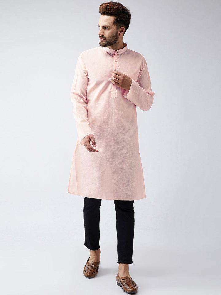 SOJANYA Men Peach-Coloured Woven Design Straight Kurta