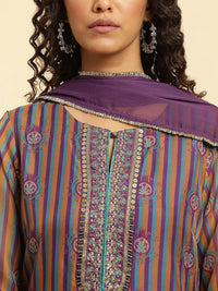 W Striped Sequined Kurta With Dupatta