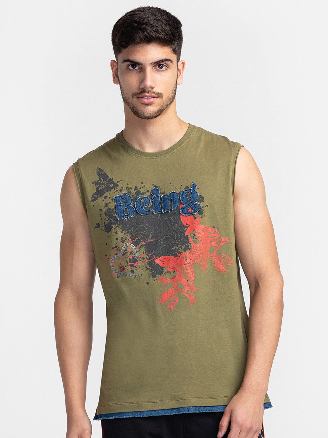 Being Human Graphic Printed Round Neck Sleeveless T-shirt