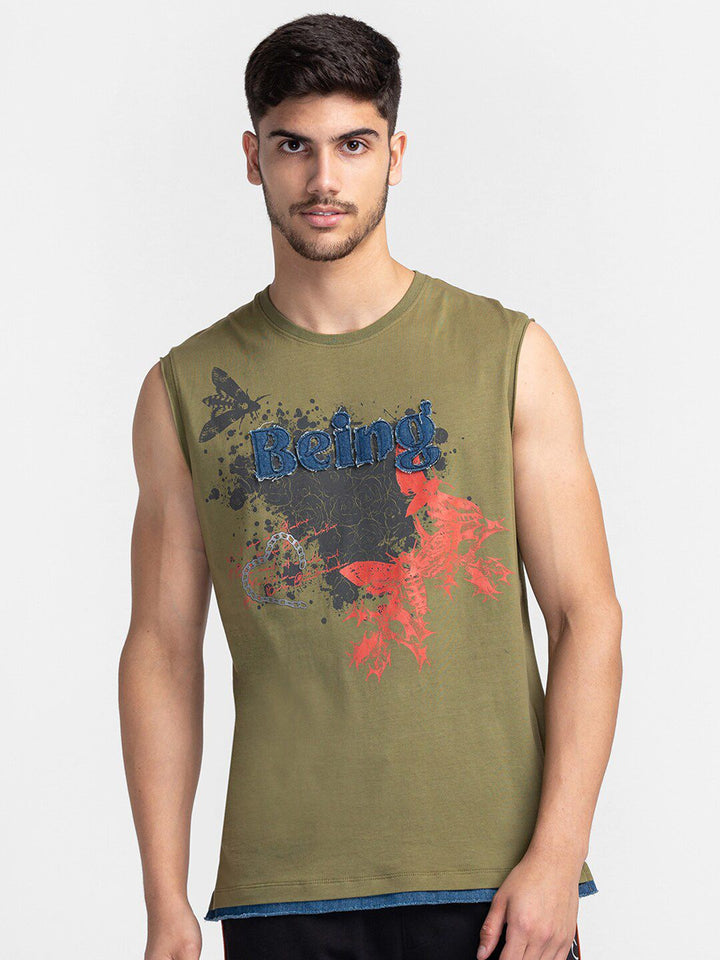Being Human Graphic Printed Round Neck Sleeveless T-shirt