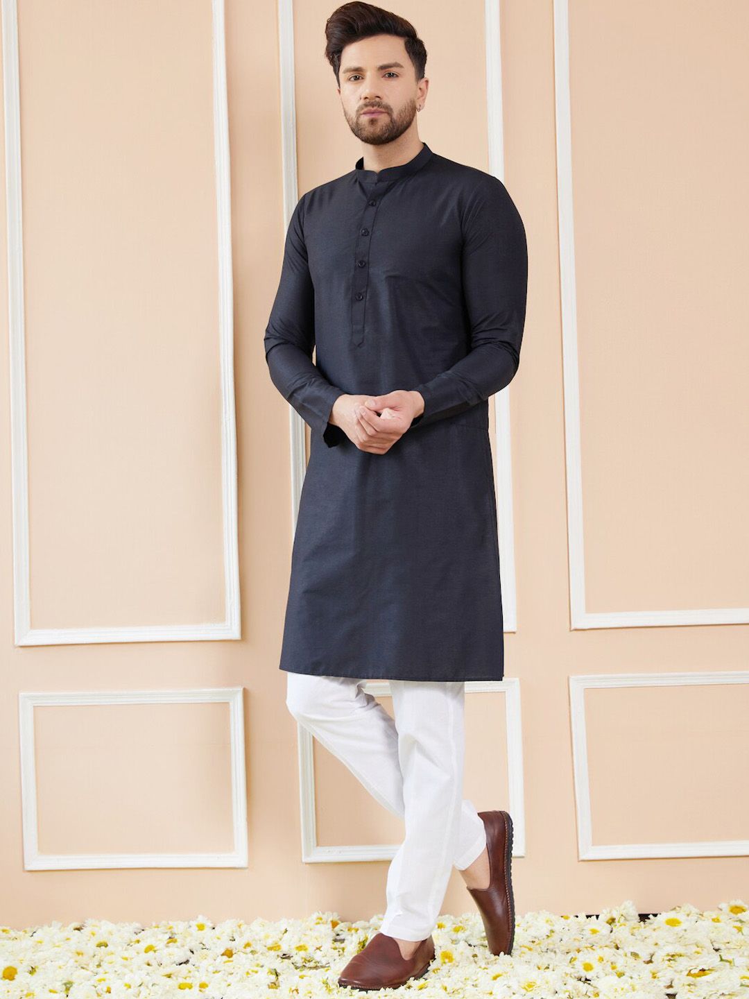 See Designs Mandarin Collar Long Sleeves Cotton Kurta