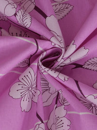 KLOTTHE Purple & White Floral Pure Cotton 400 TC Double King Bedsheet With 2 Pillow Covers