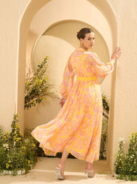 Antheaa Layered Women Floral Printed Mandarin Collar Midi Fit & Flare Dress