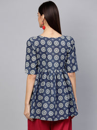 Gerua By Libas Women Navy Blue  Off-White Printed Pure Cotton A-Line Pure Cotton Kurti