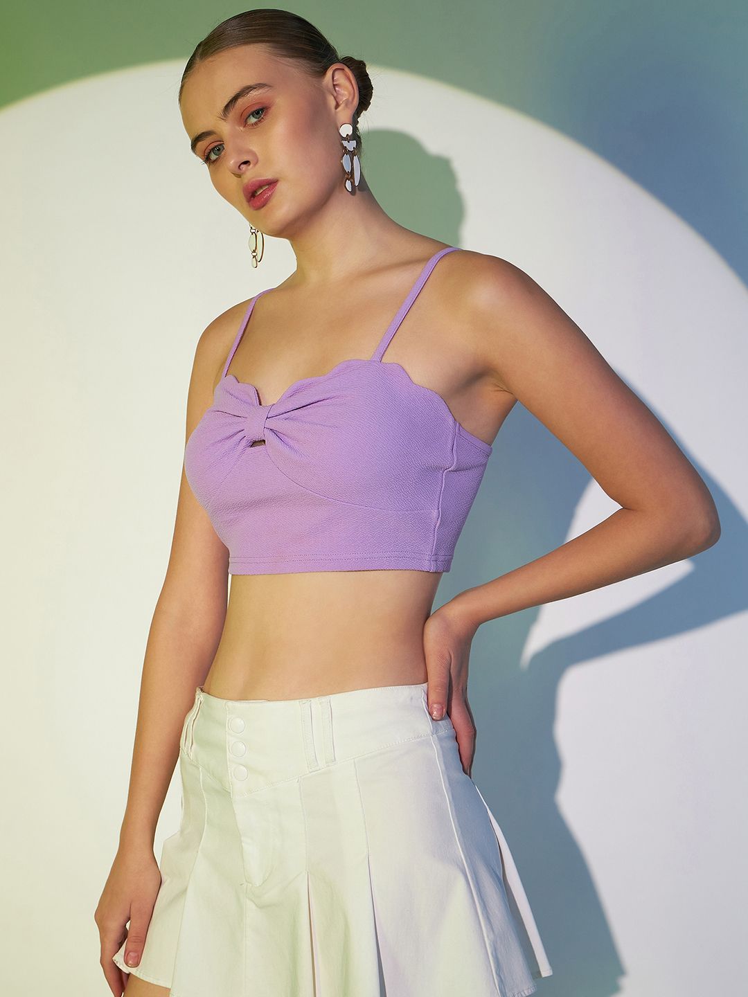 Berrylush Purple Shoulder Straps Twisted Crop Top