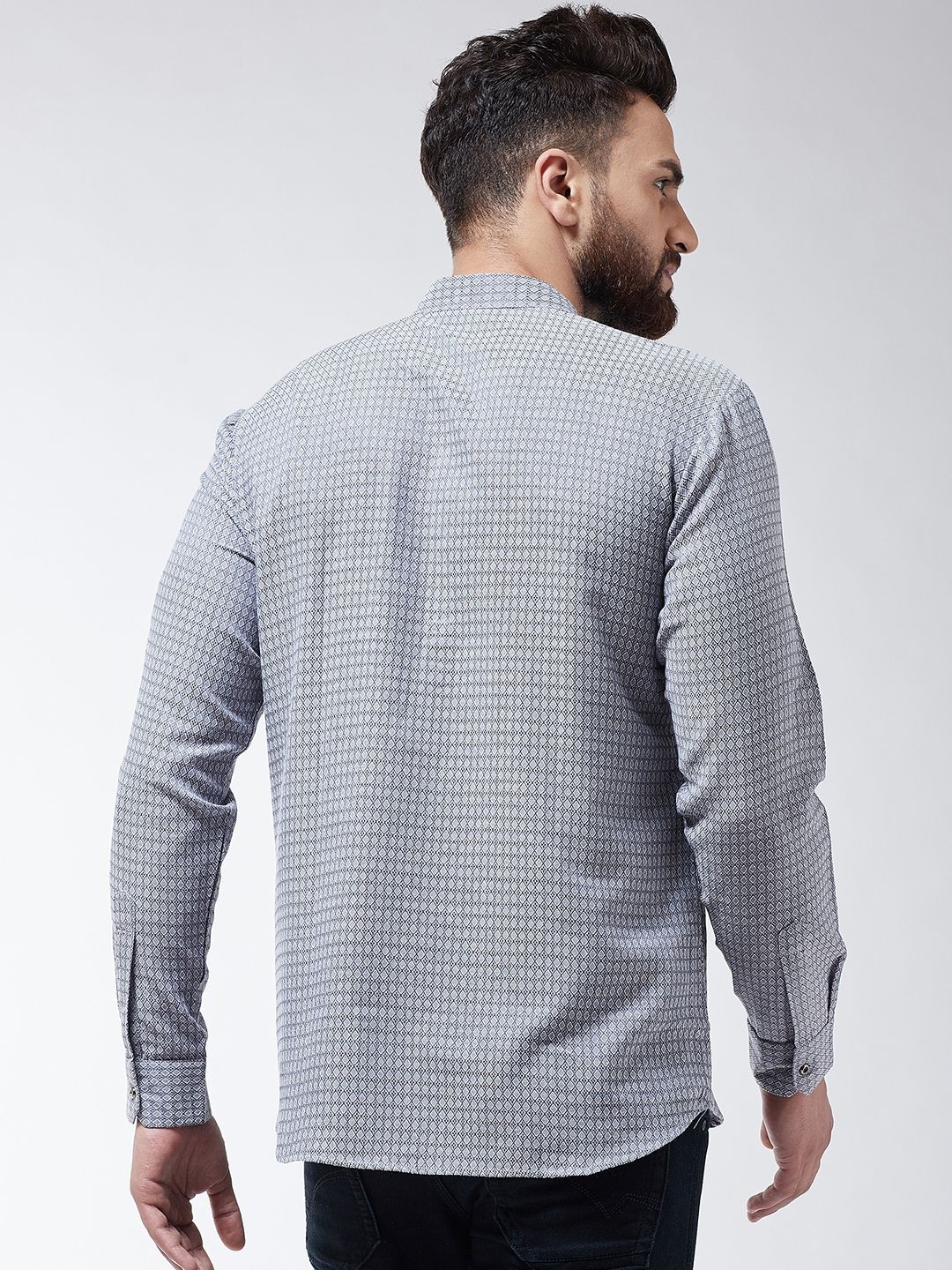 SOJANYA Men Grey Checked Straight Kurta