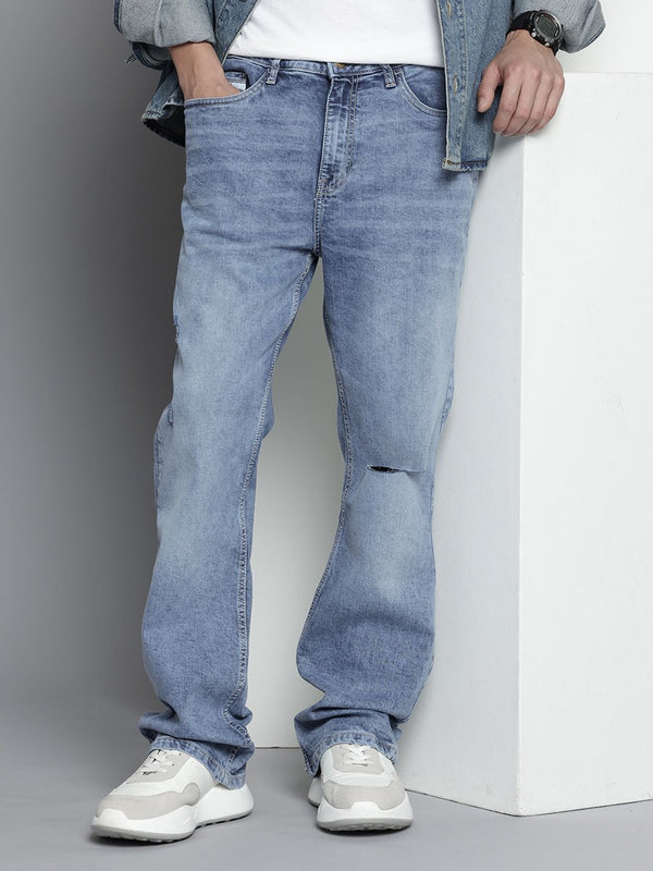 The Indian Garage Co Men Bootcut Slash Knee Ripped Light Fade Stretchable Jeans