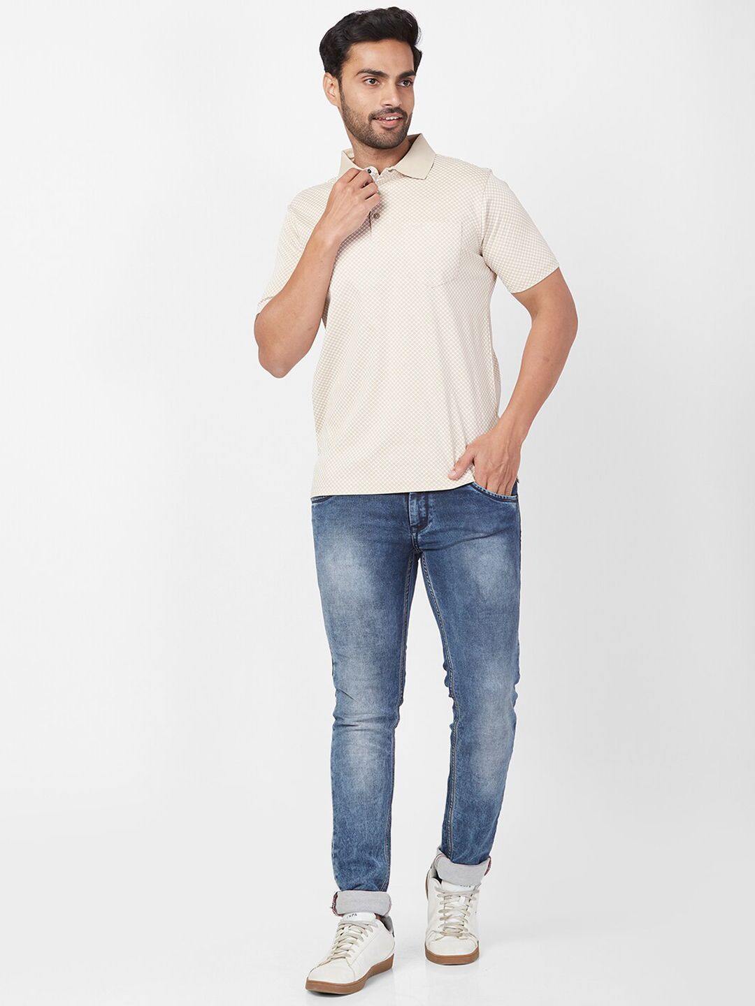Park Avenue Geometric Printed Polo Collar Cotton Slim Fit T-shirt