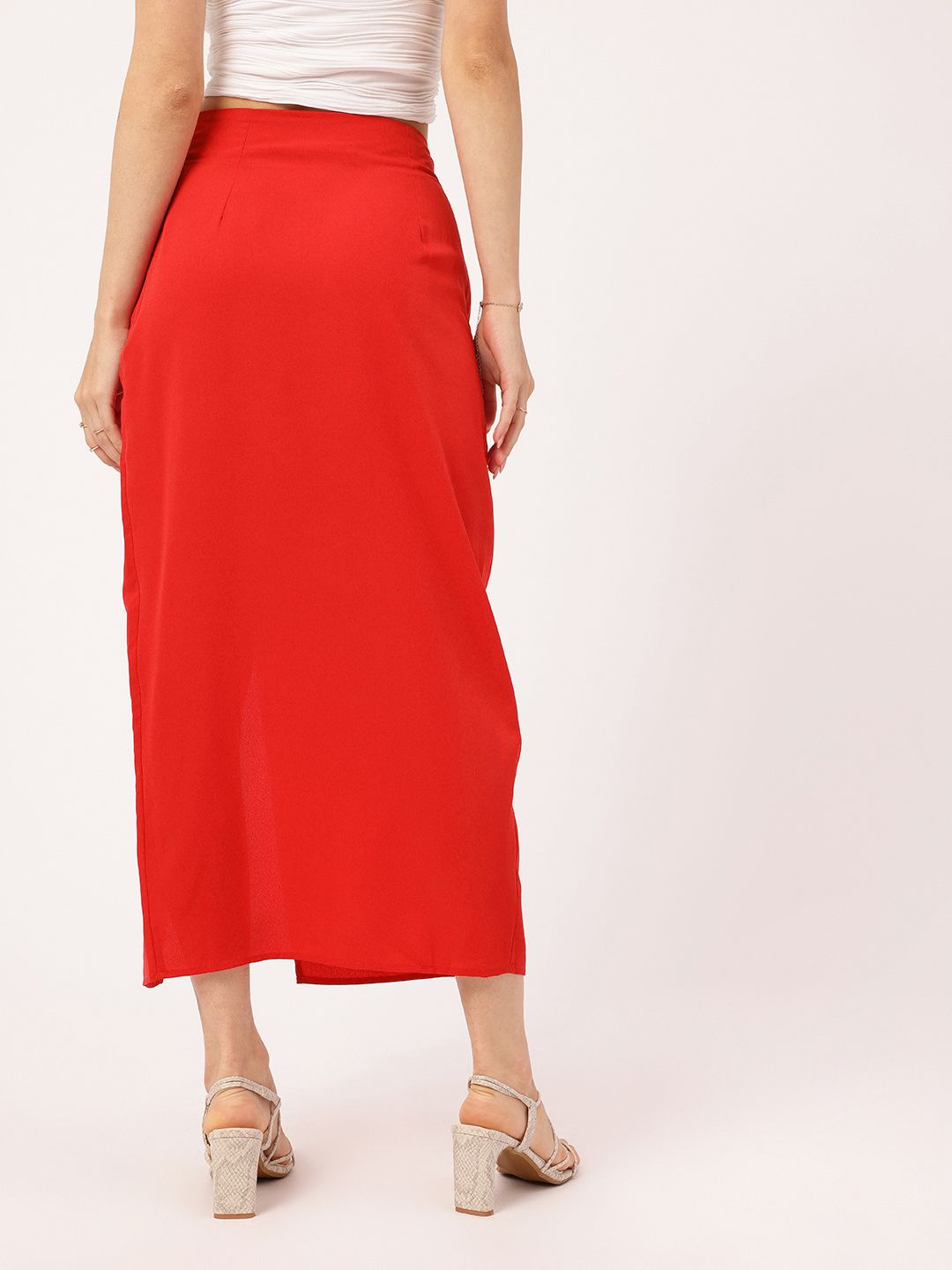 DressBerry Women Coquette Bow Front Slit Wrap Midi Skirt