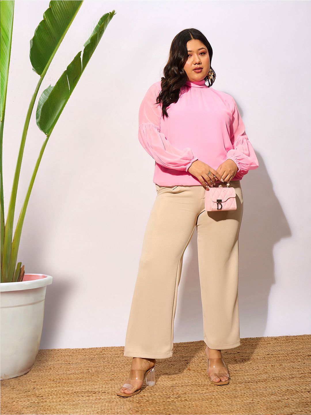 SASSAFRAS Curve Plus Size High Neck Georgette Top