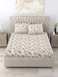 BOMBAY DYEING Dream Lover Brown Floral 104 TC Cotton Queen Bedsheet Set-2.24 m X 2.54 m