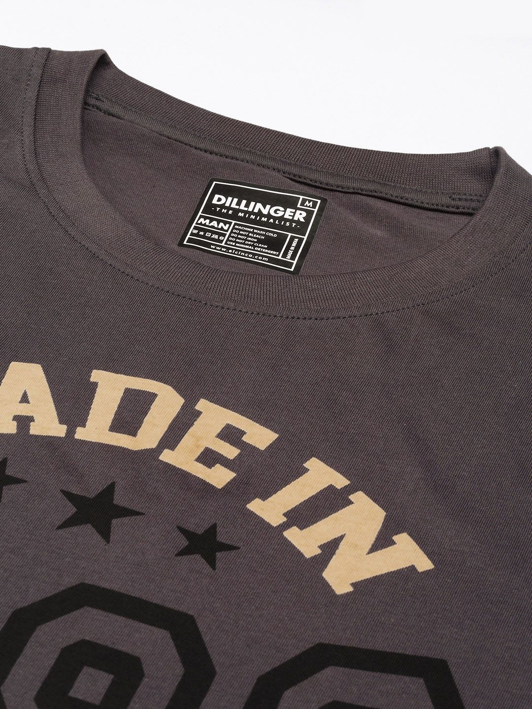 DILLINGER Men Grey Typography Printed Pure Cotton Oversized T-shirt