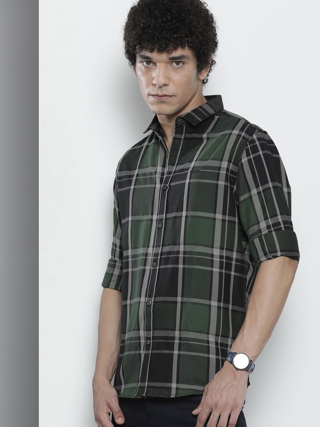 The Indian Garage Co Men Green Checked Casual Shirt