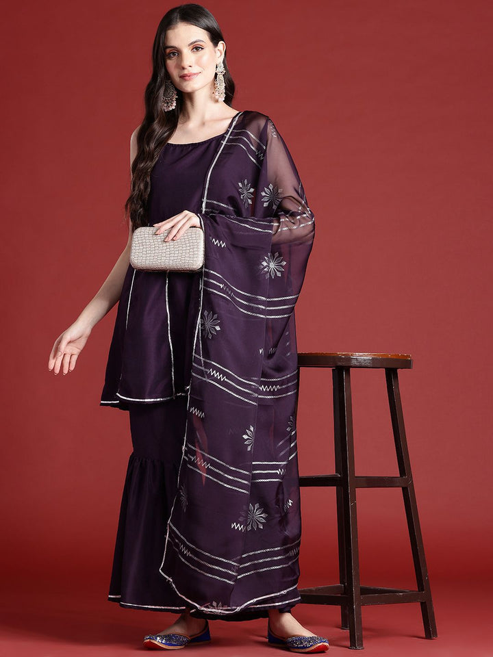 Anouk Ethnic Motifs Print Gotta Patti Kurta with Sharara & Dupatta