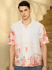DENNISON Men Placement Printed Drop Shoulder Oversized Shirt