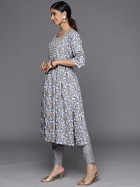 Libas Floral Yoke Design Pleated Thread Work Kurta with Trousers & With Dupatta