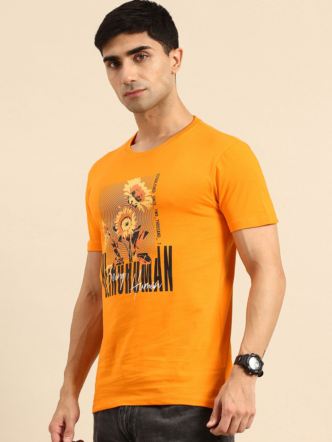 Being Human Pure Cotton Floral Printed Slim Fit T-shirt