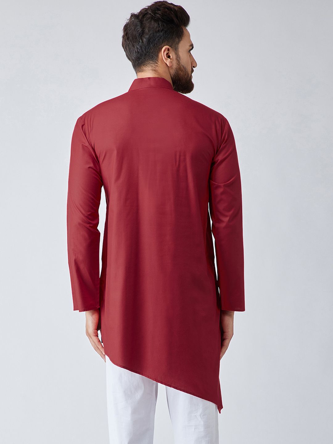SOJANYA Lelaki Maroon Asymmetric Solid Straight Kurta