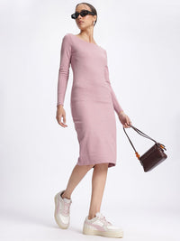 DressBerry Snuggy Yet Stunning Ribbed Boat Neck Bodycon Dress with Shining Elements