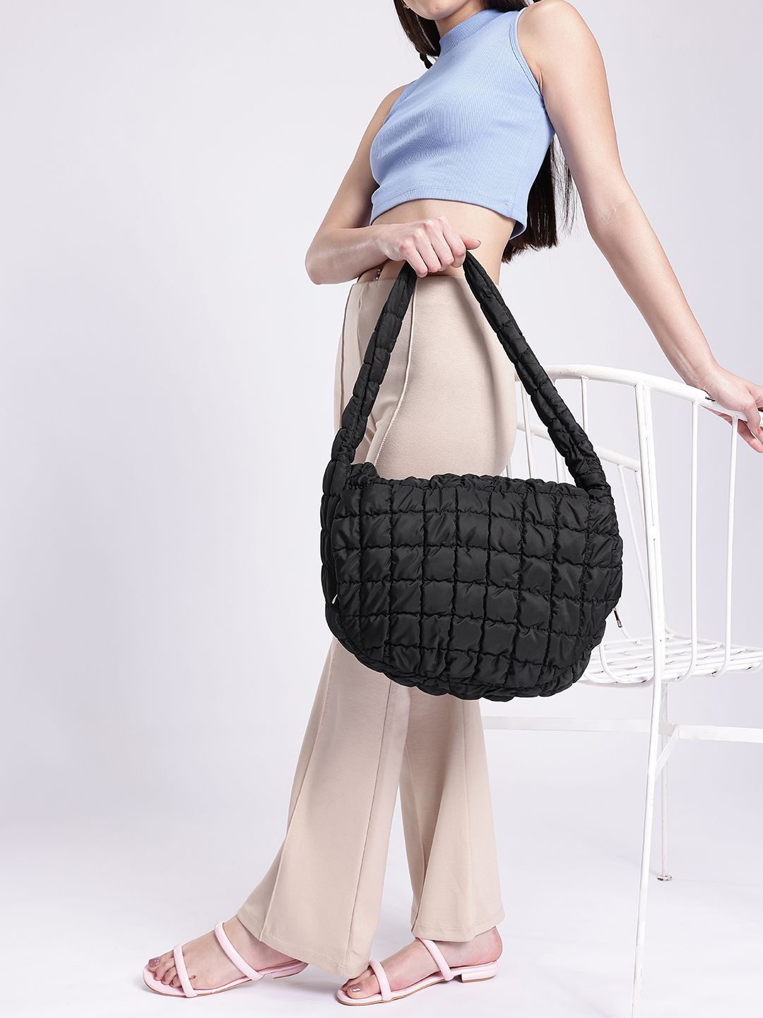 DressBerry Structured Shoulder Bag with Quilted Detail