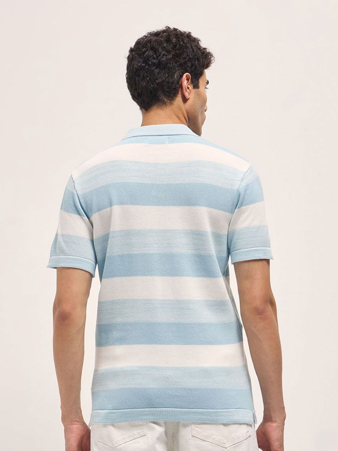 THE BEAR HOUSE Men Striped Polo Collar Cotton Slim Fit T-shirt