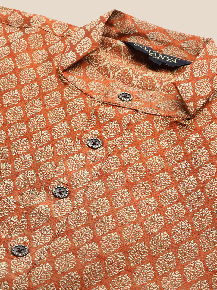 SOJANYA Woven Design Mandarin Collar Silk Cotton Kurta