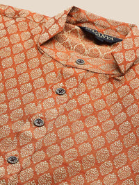 SOJANYA Woven Design Mandarin Collar Silk Cotton Kurta